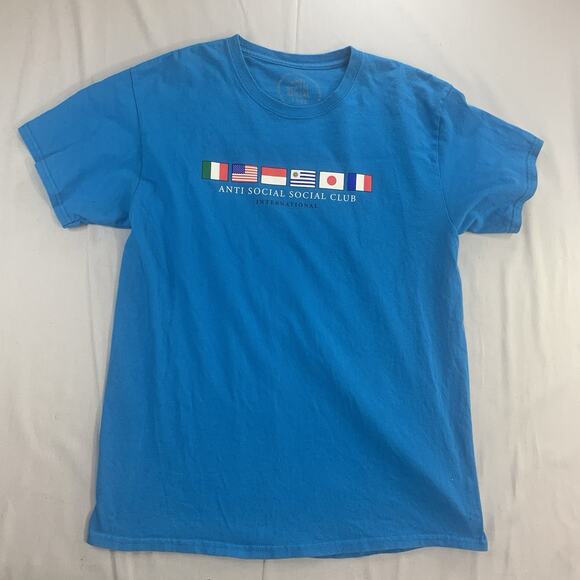 Anti Social Social Club T Shirt Mens Large International Ocean Blue Cotton Hype - Picture 1 of 7
